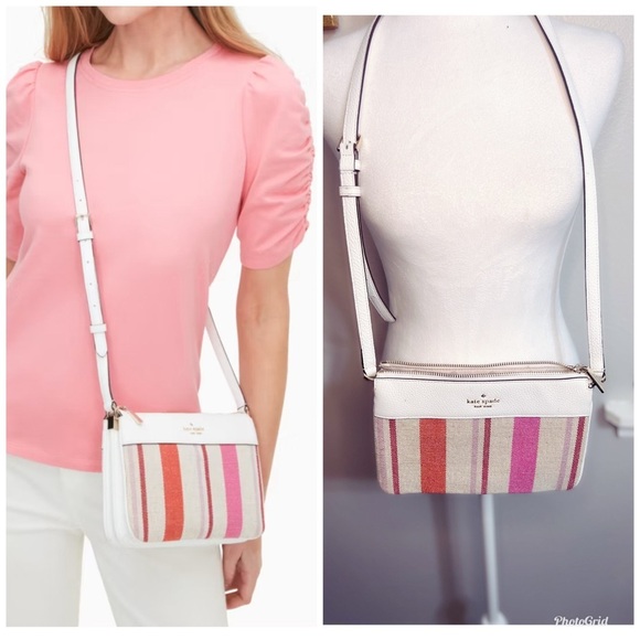 kate spade Handbags - Kate Spade Leila Striped Canvas Triple
Gusset Crossbody White Pink red stripes